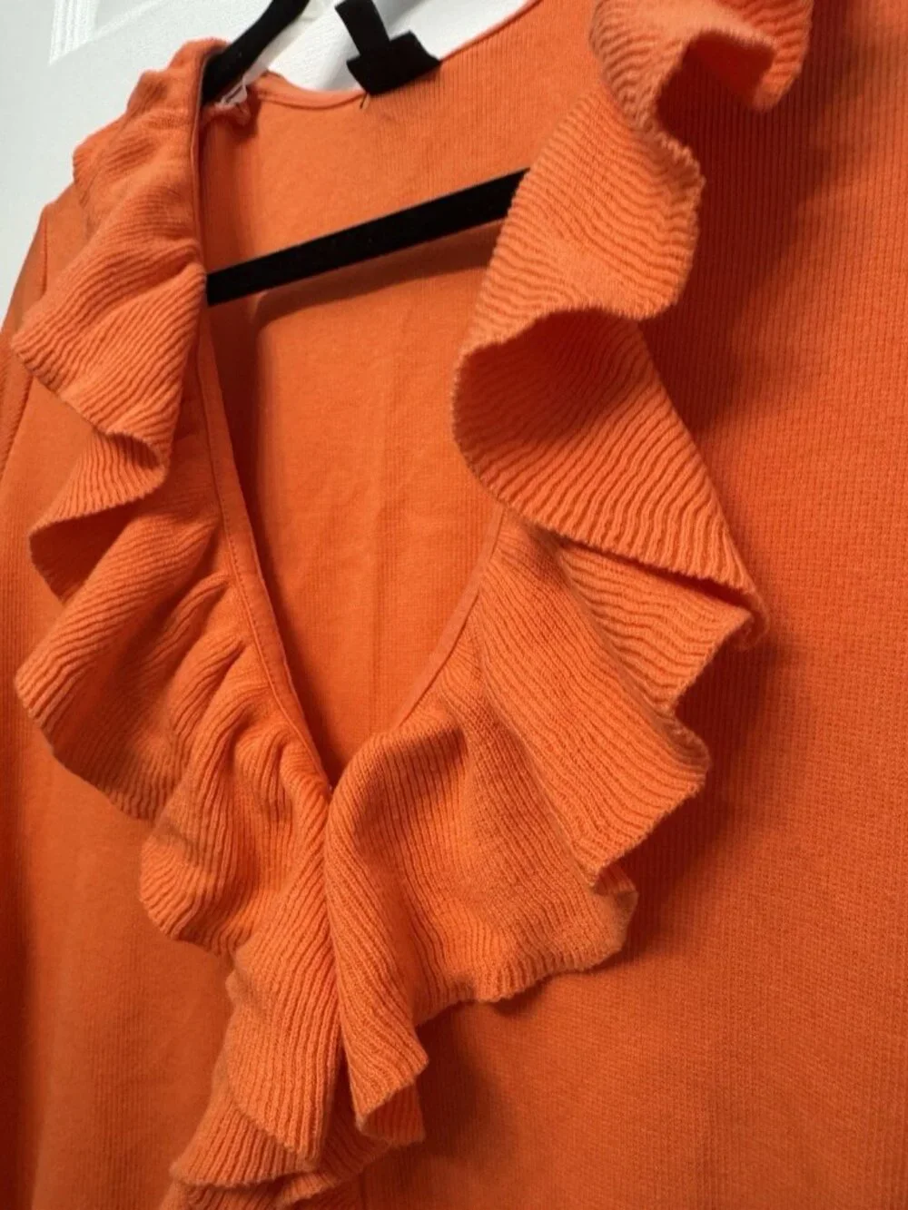 Rafaela Women’s Plus Size 2X Orange Ruffle V-Neck Knit Cardigan